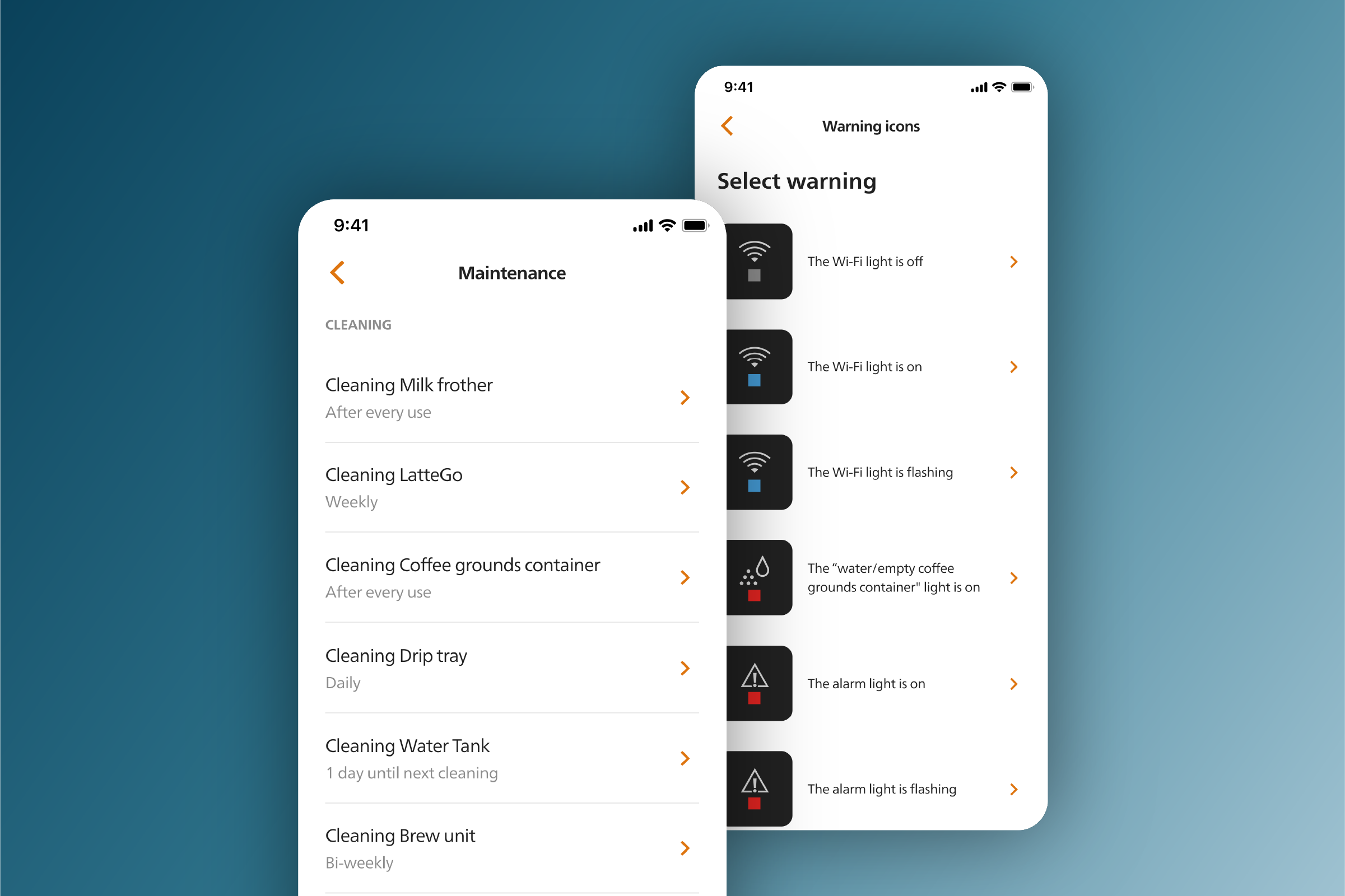 Aplikacija Coffee+ tvrtke Philips, podaci o održavanju i podr&scaron;ci na zaslonu telefona